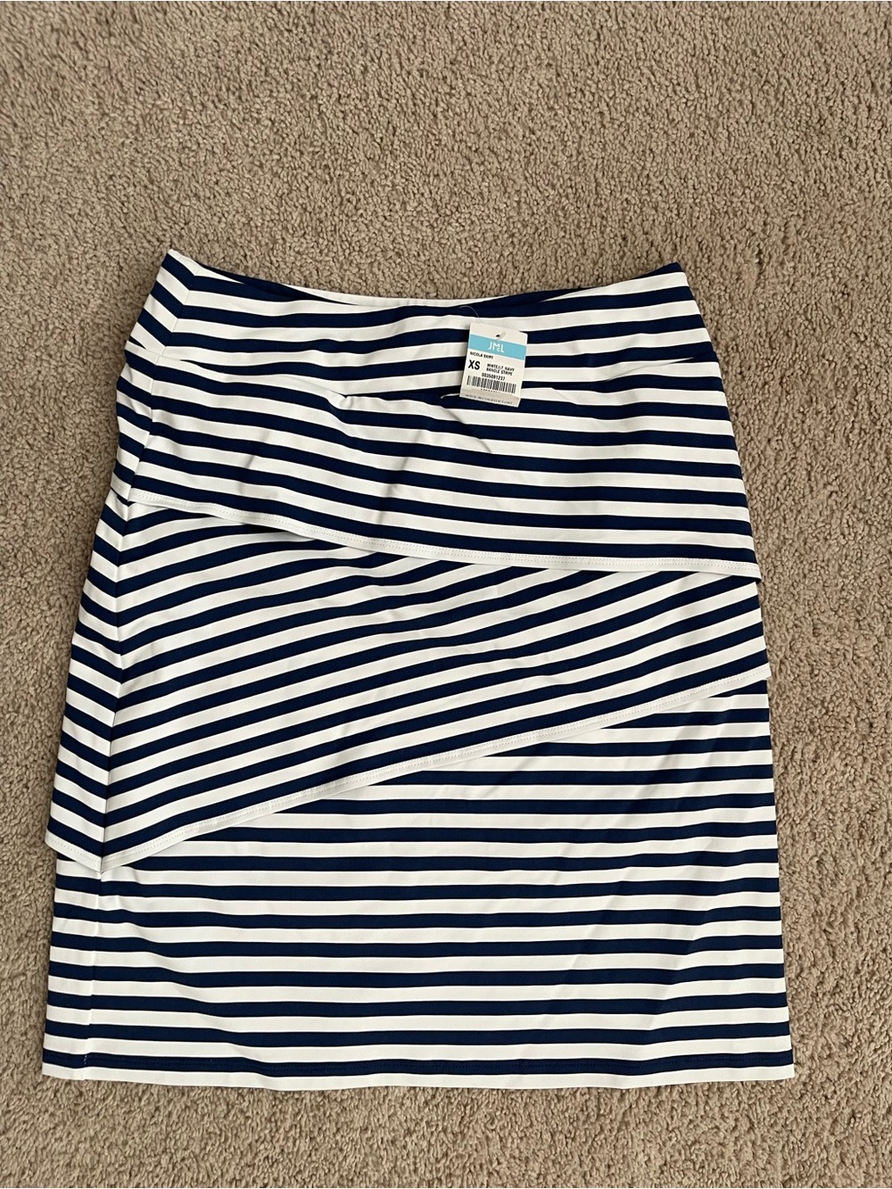 J. McLaughlin Navy and White Striped Asymmetric Pencil Skirt